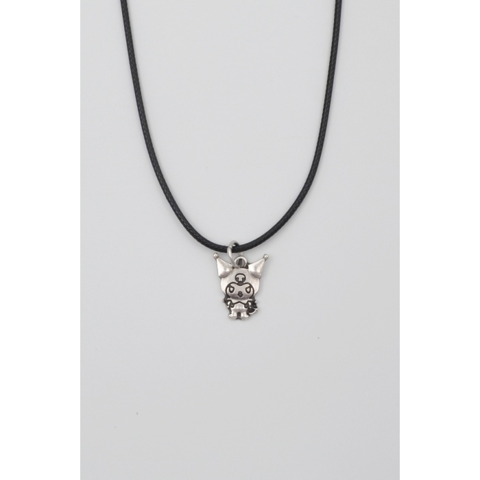 Sanrio Kuromi Kolye - PU Deri İp Zincirli Unisex Gümüş Kaplama - 60 cm