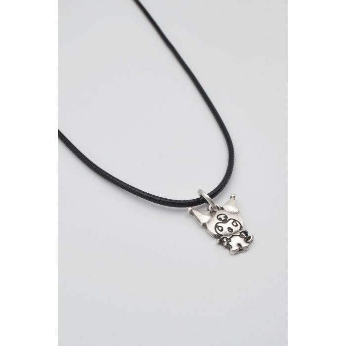 Sanrio Kuromi Kolye - PU Deri İp Zincirli Unisex Gümüş Kaplama - 60 cm