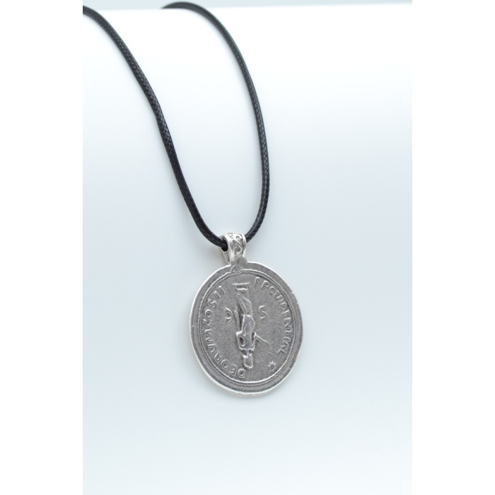 Roma Parası Sikke Gümüş Kaplama Deri İp Kolye