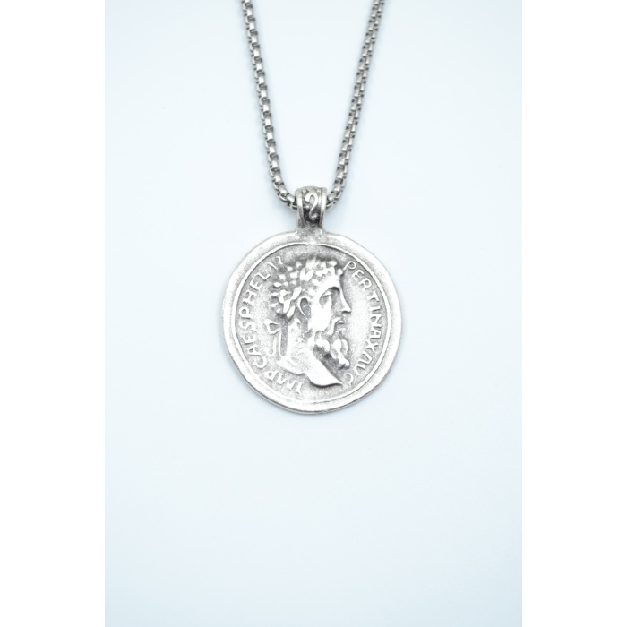 Roma Parası Sikke Gümüş Kaplama Örme Zincir Kolye