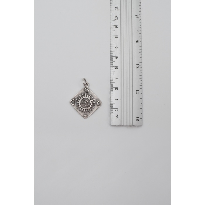 Güneş ve Göz Sembollü Siyah Deri İp Kolye - Antik Gümüş Kaplama - Kadın Erkek - 60 cm