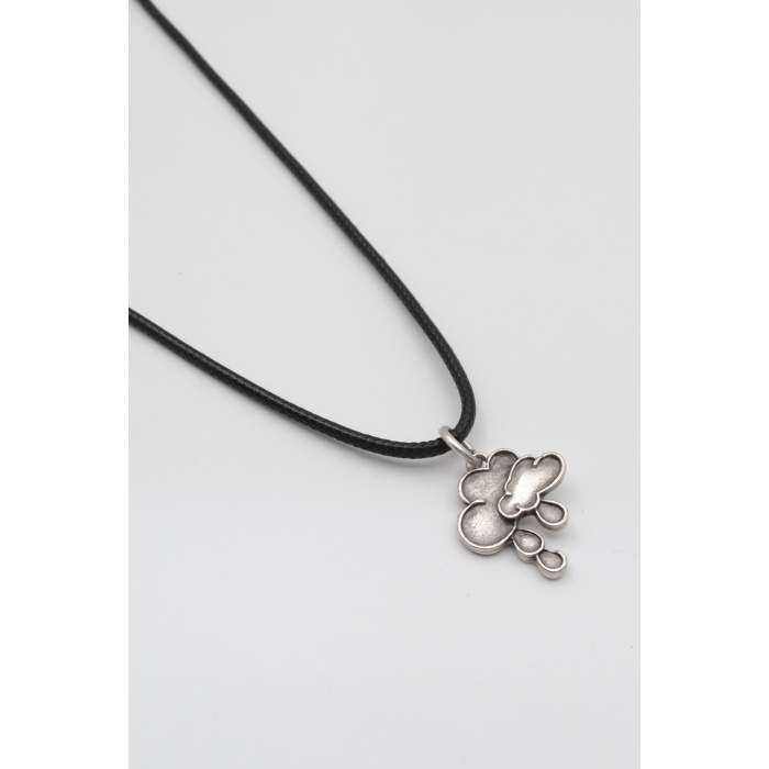 Bulut ve Yağmur Damlası Siyah Deri İp Kolye - Antik Gümüş Kaplama - Kadın Erkek - 60 cm