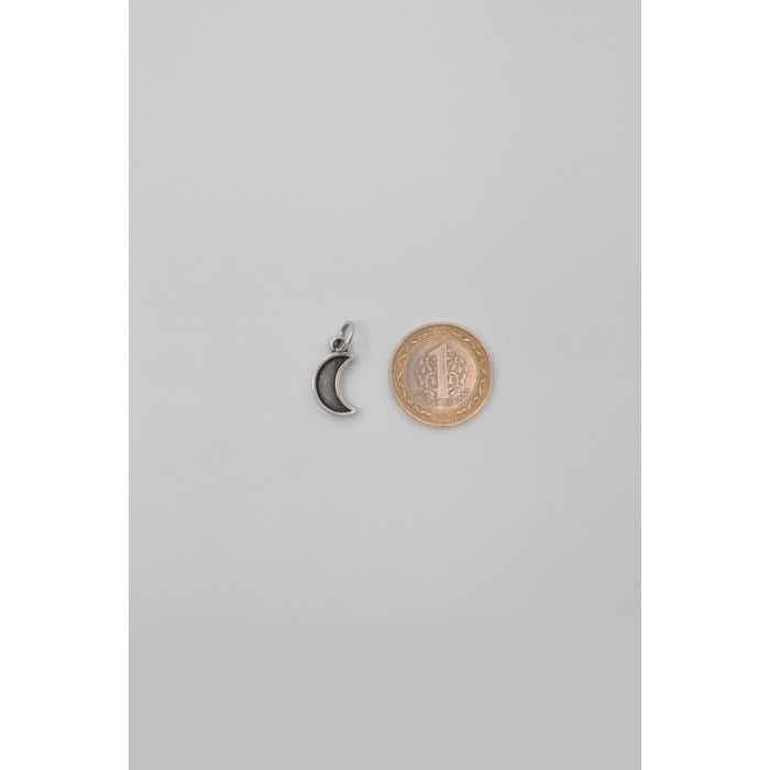 Minimalist Ay Siyah Deri İp Kolye - Antik Gümüş Kaplama - Kadın Erkek - 60 cm