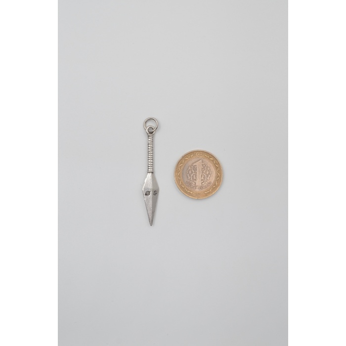 Anime Ninja Kunai Siyah Deri İp Kolye - Antik Gümüş Kaplama - Kadın Erkek - 60 cm