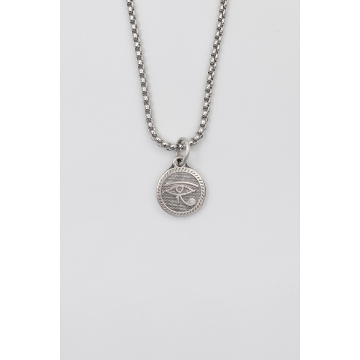 Horusun Gözü Örme Zincir Kolye - Antik Gümüş Kaplama - Kadın Erkek - 60 cm