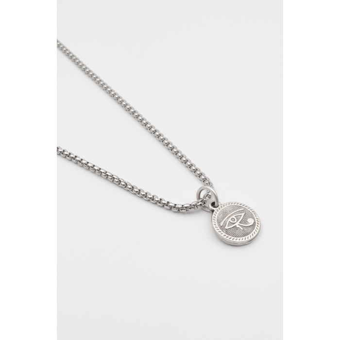 Horusun Gözü Örme Zincir Kolye - Antik Gümüş Kaplama - Kadın Erkek - 60 cm