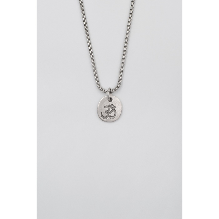 Om Aum Sembolü Örme Zincir Kolye - Antik Gümüş Kaplama - Kadın Erkek - 60 cm