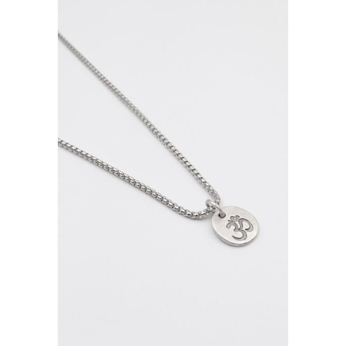 Om Aum Sembolü Örme Zincir Kolye - Antik Gümüş Kaplama - Kadın Erkek - 60 cm