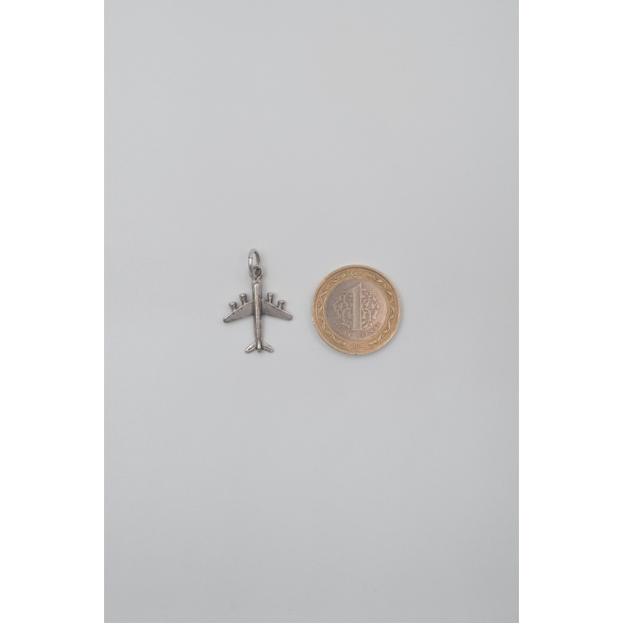 Küçük Uçak Örme Zincir Kolye - Antik Gümüş Kaplama - Kadın Erkek - 60 cm