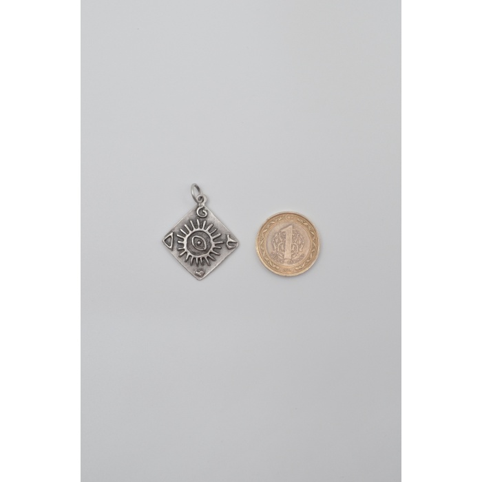 Güneş ve Göz Sembollü Örme Zincir Kolye - Antik Gümüş Kaplama - Kadın Erkek - 60 cm