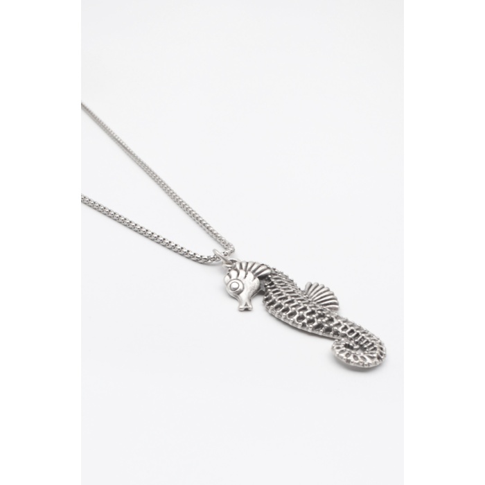 Denizatı Örme Zincir Kolye - Antik Gümüş Kaplama - Kadın Erkek - 60 cm