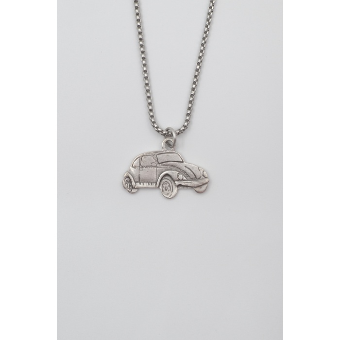 Nostaljik Vosvos Örme Zincir Kolye - Antik Gümüş Kaplama - Kadın Erkek - 60 cm