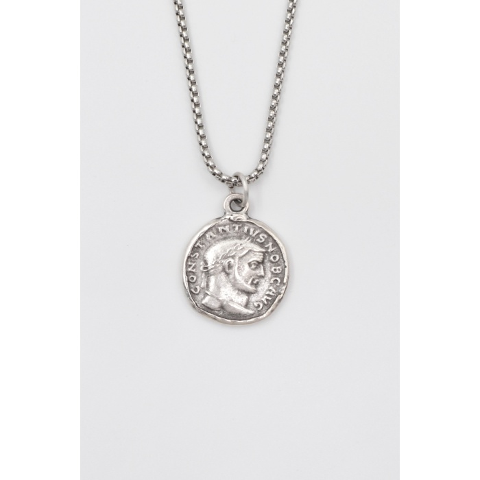 Antik Roma Dönemi Sikke Örme Zincir Kolye - Antik Gümüş Kaplama - Kadın Erkek - 60 cm