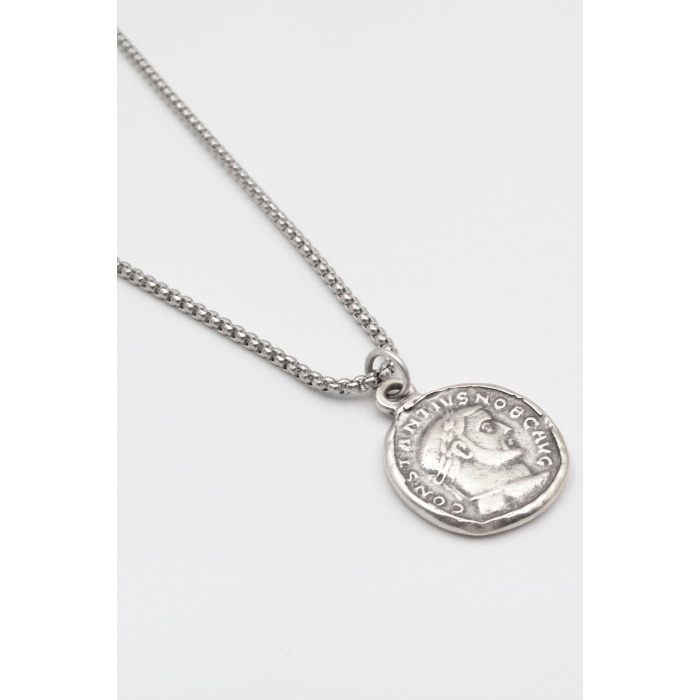 Antik Roma Dönemi Sikke Örme Zincir Kolye - Antik Gümüş Kaplama - Kadın Erkek - 60 cm