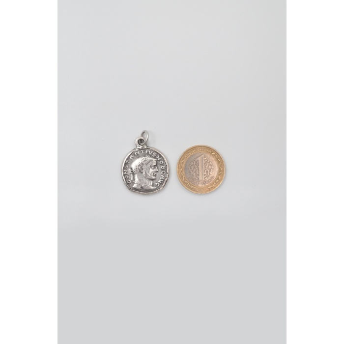 Antik Roma Dönemi Sikke Örme Zincir Kolye - Antik Gümüş Kaplama - Kadın Erkek - 60 cm