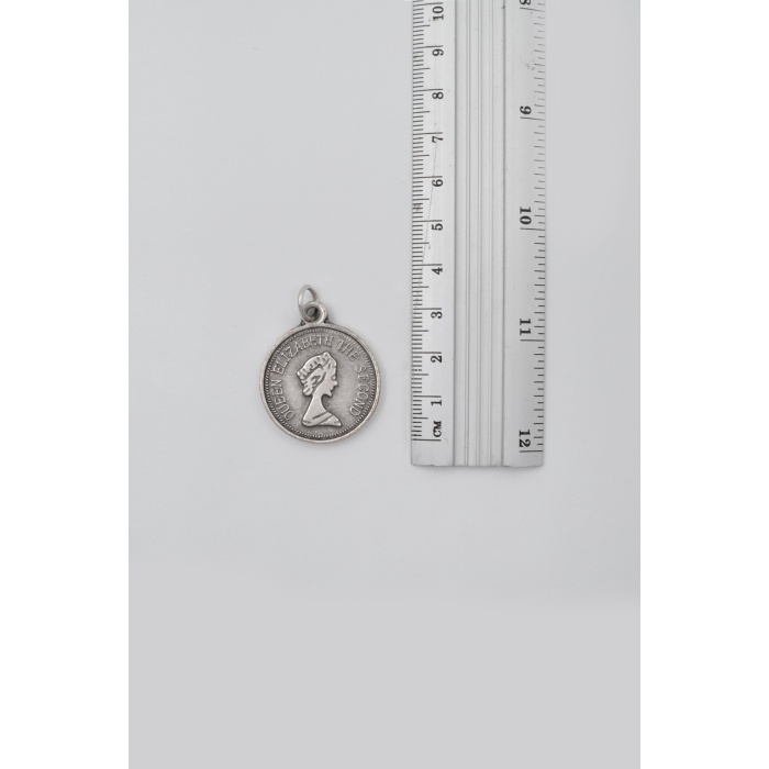 Kraliçe Elizabeth II (Genç Portre) Örme Zincir Kolye - Antik Gümüş Kaplama - Kadın Erkek - 60 cm