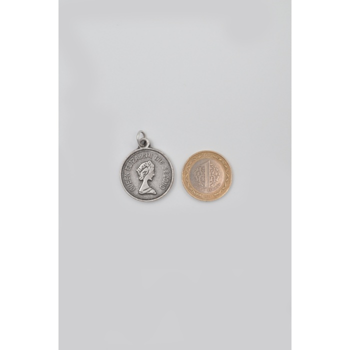 Kraliçe Elizabeth II (Genç Portre) Örme Zincir Kolye - Antik Gümüş Kaplama - Kadın Erkek - 60 cm