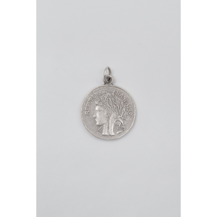 Francesca - Zambak Çiçeği Madalyon Örme Zincir Kolye - Antik Gümüş Kaplama - Kadın Erkek - 60 cm