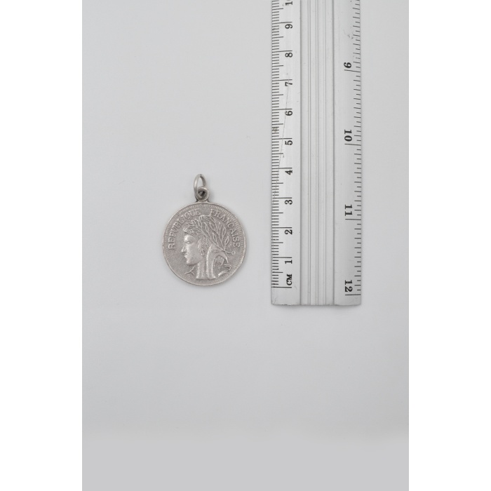 Francesca - Zambak Çiçeği Madalyon Örme Zincir Kolye - Antik Gümüş Kaplama - Kadın Erkek - 60 cm