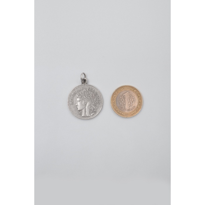 Francesca - Zambak Çiçeği Madalyon Örme Zincir Kolye - Antik Gümüş Kaplama - Kadın Erkek - 60 cm