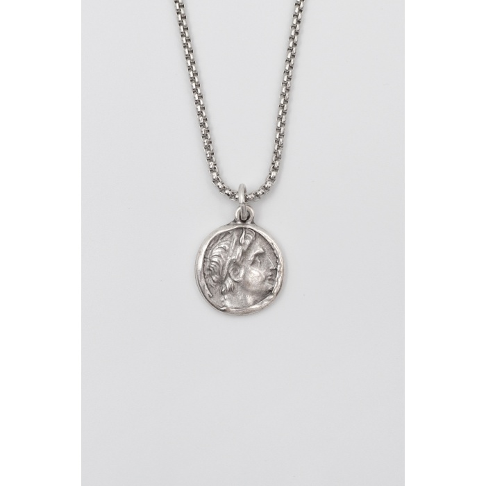 Yunan Antik Makedonya Kralı Büyük İskender Örme Zincir Kolye - Antik Gümüş Kaplama - Kadın Erkek - 60 cm
