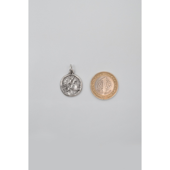 Yunan Antik Makedonya Kralı Büyük İskender Örme Zincir Kolye - Antik Gümüş Kaplama - Kadın Erkek - 60 cm