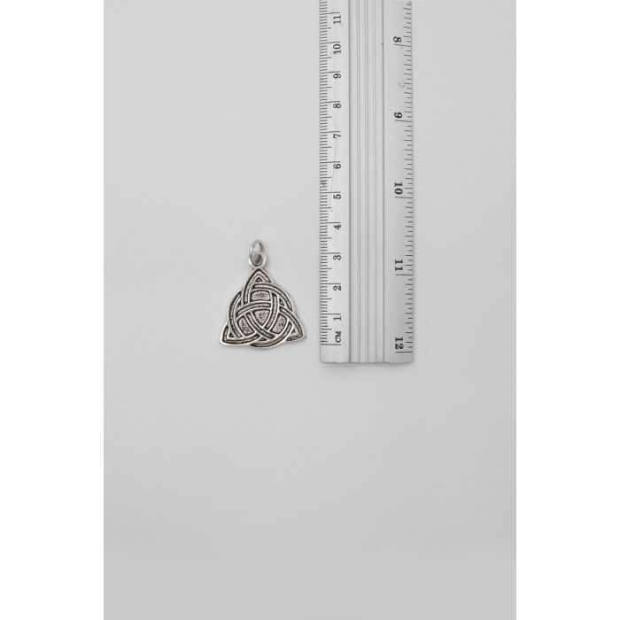 Triquetra - Kelt Düğümü Örme Zincir Kolye - Antik Gümüş Kaplama - Kadın Erkek - 60 cm