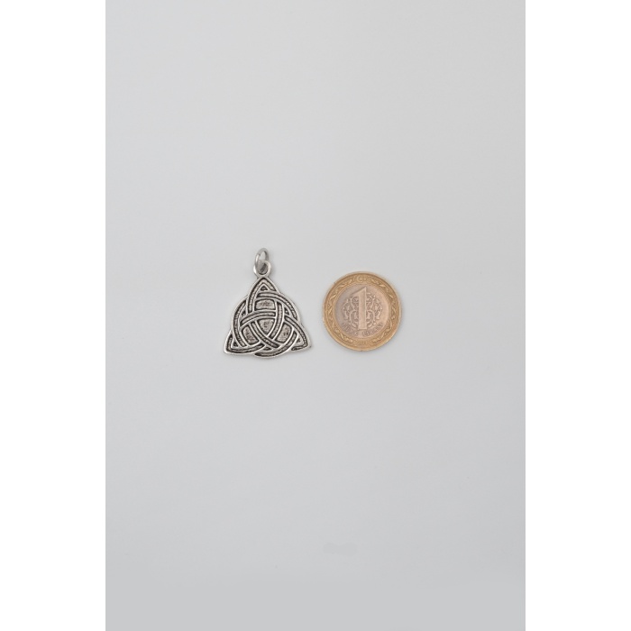 Triquetra - Kelt Düğümü Örme Zincir Kolye - Antik Gümüş Kaplama - Kadın Erkek - 60 cm