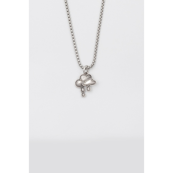 Bulut ve Yağmur Damlası Örme Zincir Kolye - Antik Gümüş Kaplama - Kadın Erkek - 60 cm