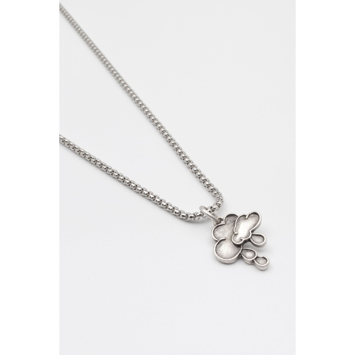 Bulut ve Yağmur Damlası Örme Zincir Kolye - Antik Gümüş Kaplama - Kadın Erkek - 60 cm