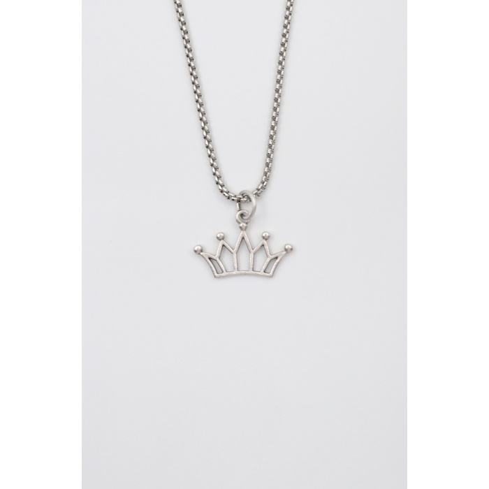 Taç Örme Zincir Kolye - Antik Gümüş Kaplama - Kadın Erkek - 60 cm