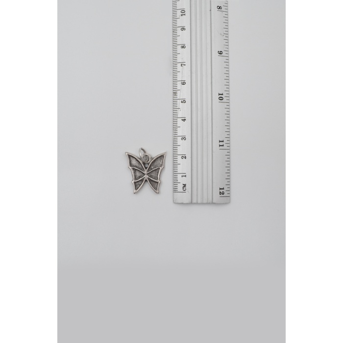 Kelebek Örme Zincir Kolye - Antik Gümüş Kaplama - Kadın Erkek - 60 cm