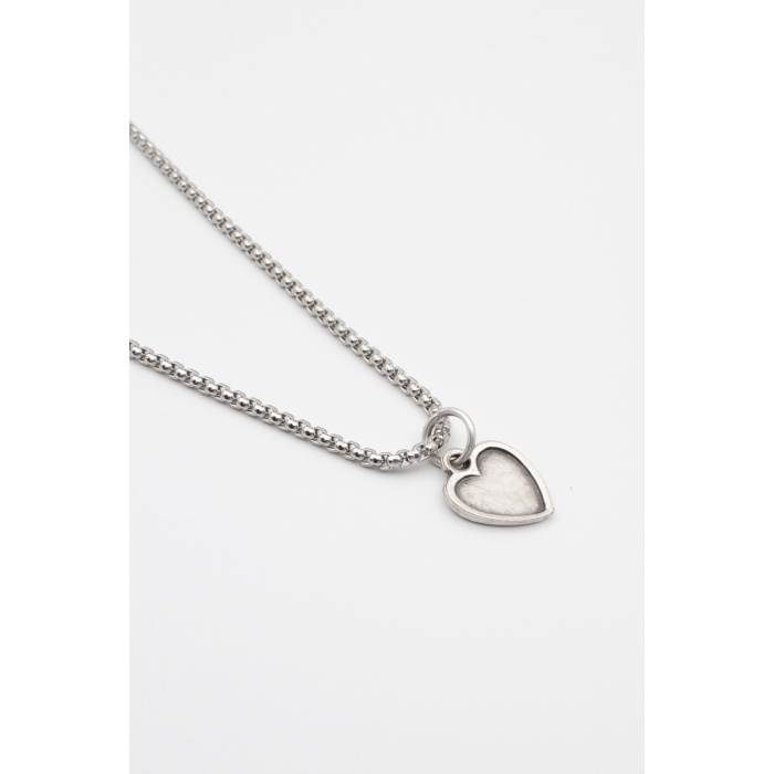 Minimalist Kalp Örme Zincir Kolye - Antik Gümüş Kaplama - Kadın Erkek - 60 cm
