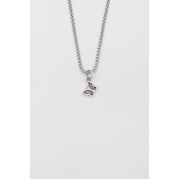Minimalist Kelebek Örme Zincir Kolye - Antik Gümüş Kaplama - Kadın Erkek - 60 cm