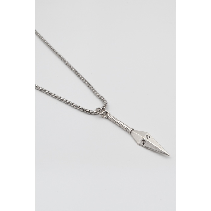 Anime Ninja Kunai Örme Zincir Kolye - Antik Gümüş Kaplama - Kadın Erkek - 60 cm