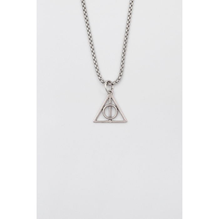 Minimal Harry Potter Ölüm Yadigarları Örme Zincir Kolye - Antik Gümüş Kaplama - Kadın Erkek - 60 cm