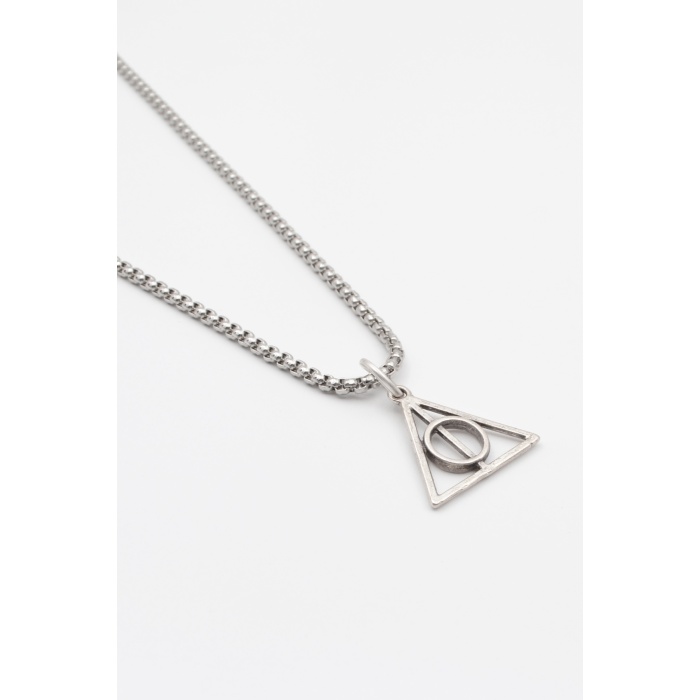 Minimal Harry Potter Ölüm Yadigarları Örme Zincir Kolye - Antik Gümüş Kaplama - Kadın Erkek - 60 cm