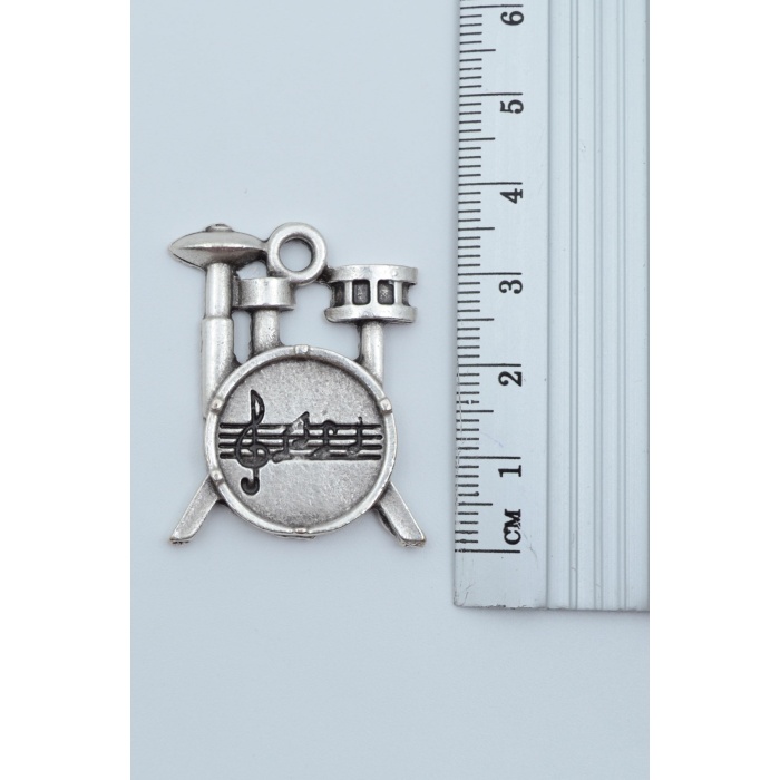 3lü Keman Nota Defteri Bateri Gitar Gümüş Kaplama Kolye Seti