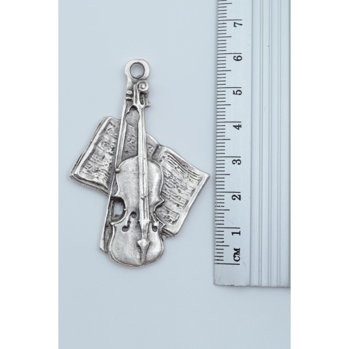 3lü Keman Nota Defteri Bateri Gitar Gümüş Kaplama Kolye Seti