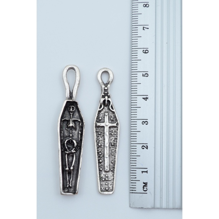 3lü Hz. İsa Haç Kuru Kafa Tabut Gümüş Kaplama Kolye Seti