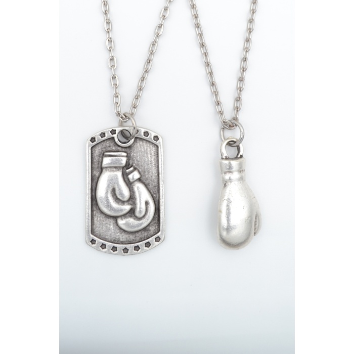 2li Boks Eldiveni - Künye Gümüş Kaplama Kolye Seti