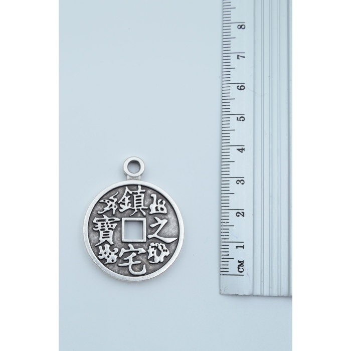 2li Çin Aşk Sembolü - Çin Feng Shui Şans Parası Gümüş Kaplama Kolye Seti