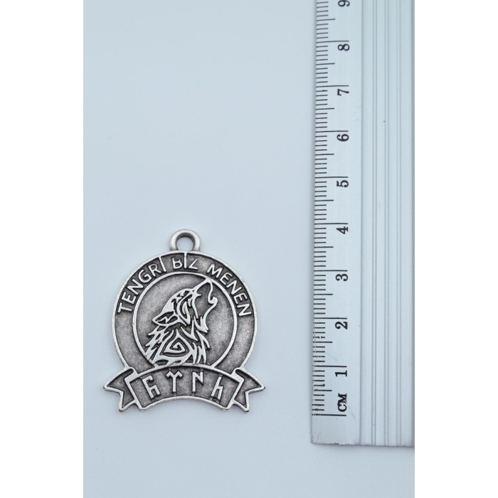 2li Kam Şaman Davulu - Tengri Biz Menen Bozkurt Gümüş Kaplama Kolye Seti