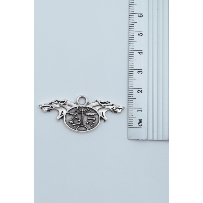 2li Kam Şaman Davulu - Tengri Biz Menen Bozkurt Gümüş Kaplama Kolye Seti