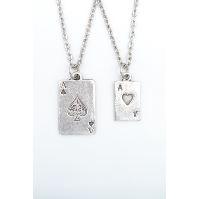 2li Maça As İskambil - Poker Gümüş Kaplama Kolye Seti