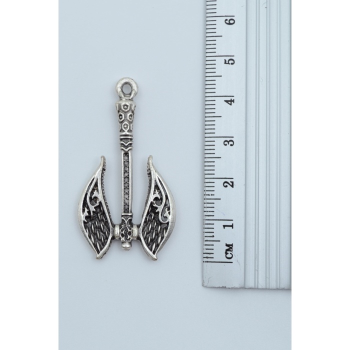 2li Tengri Biz Menen - Bozkurt - Türk -Çift Taraflı Balta  Gümüş Kaplama Kolye Seti