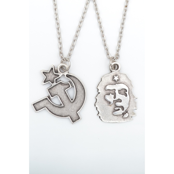 2li Che Guevare - Orak Çekiç Gümüş Kaplama Kolye Seti