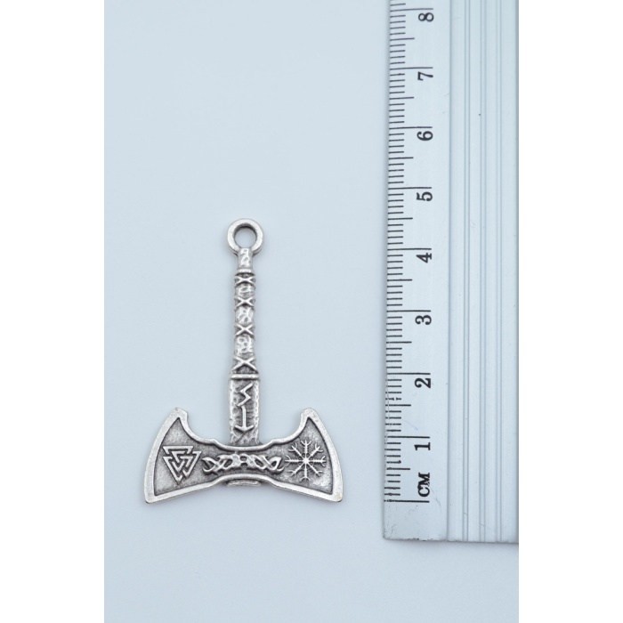 3lü Thor Çekiç Satır Çift Taraflı Viking Balta Gümüş Kaplama Kolye Seti