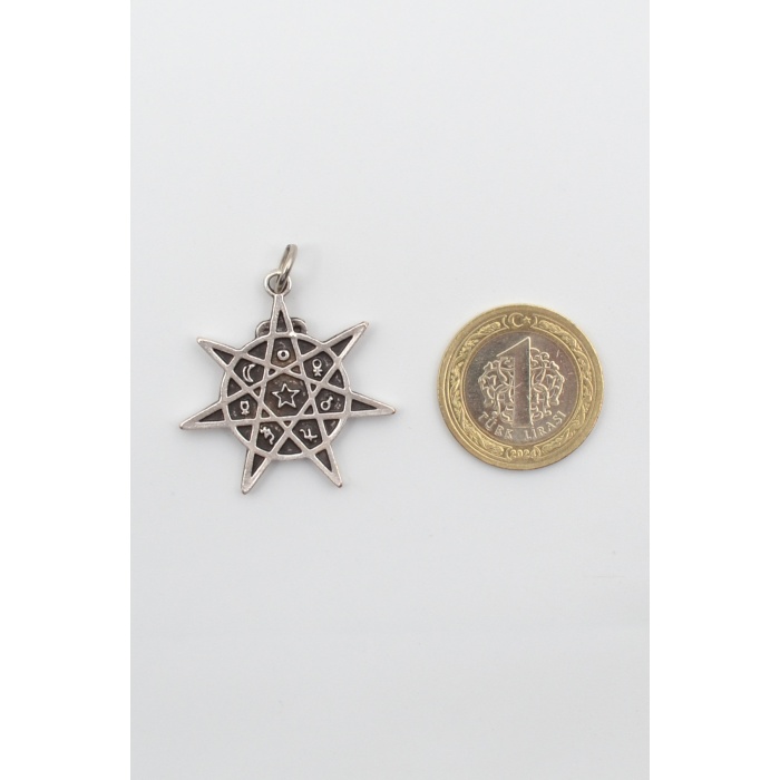 Astroloji 7 Nokta Yıldız Kolye Ucu - Antik Gümüş Kaplama
