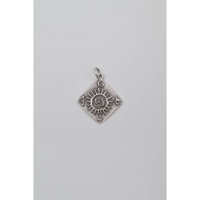 Güneş ve Göz Sembollü Kolye Ucu - Antik Gümüş Kaplama - Kadın Erkek